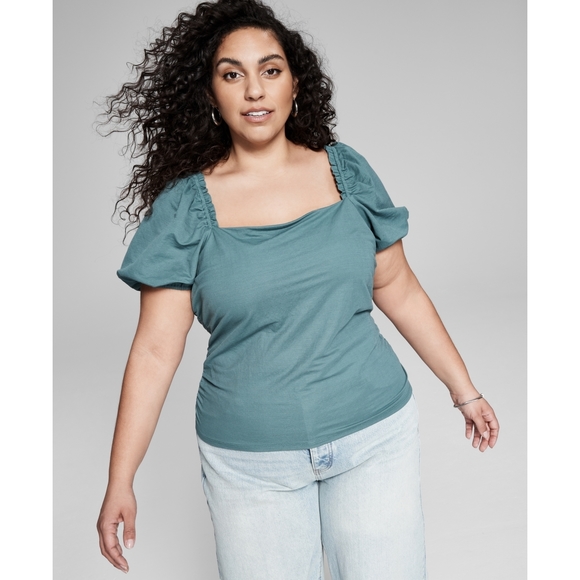 And Now This Plus Size Teal Puff Sleeve Top - 4X - Women's Blouse - Picture 1 of 1
